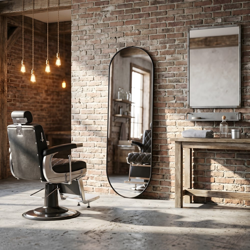 Louvre Mirrors Ovate Pill Wall Barber Mirror Black