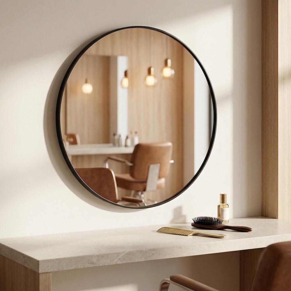 Louvre Mirrors Vero Round Wall Salon Mirror Black
