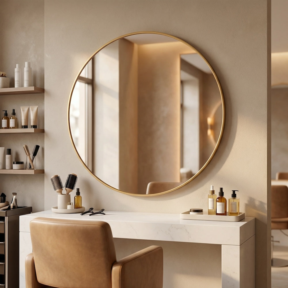 Louvre Mirrors Vero Round Wall Salon Mirror Gold